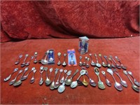 Souvenir spoon lot w/silver plate utensils.