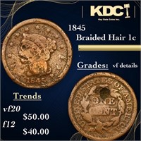 1845 Braided Hair Large Cent 1c Grades vf details