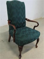 Wood Framed, Green Upholstered Parlor Chair