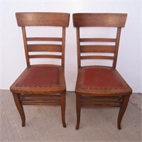 Pair of Vintage Tiger Oak Dining Chairs