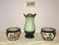 German Vase and (2) small Planters