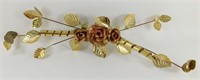 * Mid-Century Metal Brass Gold Roses Leaf Branch