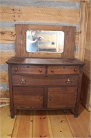 Vintage Oak Dresser~Cabinet W/Beveled Mirror