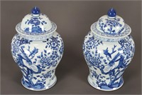 Pair of Chinese Blue and White Jars and Covers,