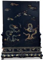 Large Chinese Black Lacquer Table Screen,