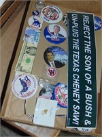 Flat of George W. Bush Political Buttons, plus