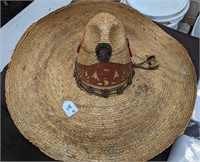 Antique Mexican Sombrero W/ Leather Accents