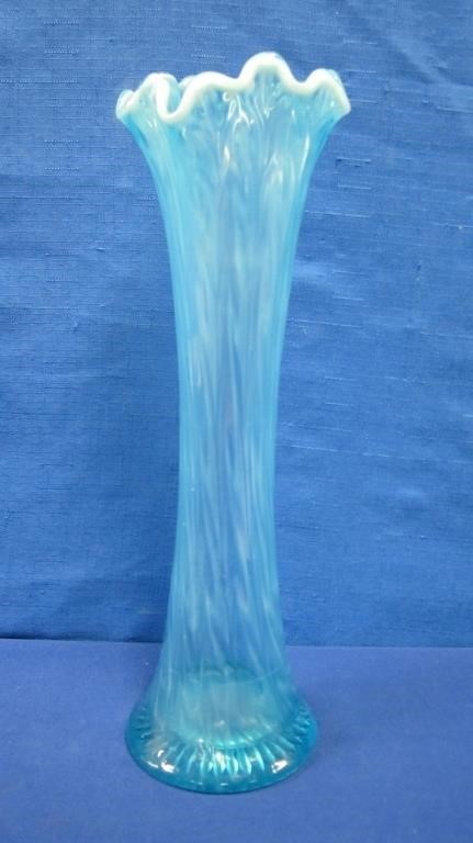 Fluted Art Glass Translucent Blue Vase