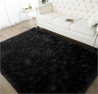 BLACK FLUFFY AREA RUGS, 6X8FT