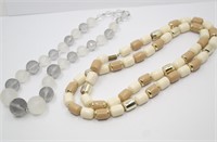 2 BEADED NECKLACES-SQUARE & CLEAR BEADS