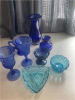 Cobalt blue, aqua blue glass items