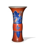 Chinese Coral Red Ground Gu Vase, 19th C#