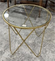 Gold Round Glass End Accent Table
