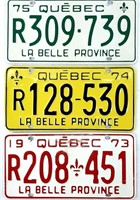 3 plaques d'immatriculation QUÉBEC 1973-1974-1975