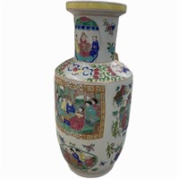Large White Vase with Asian Scenery