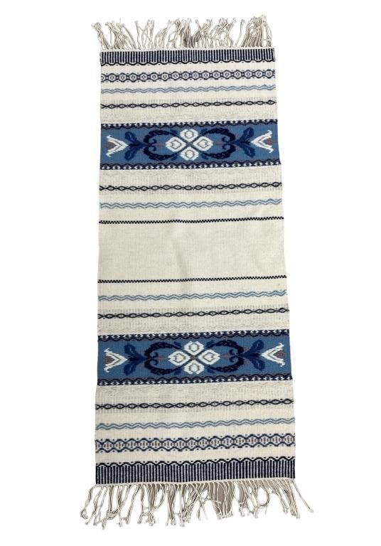 Blue and Tan Table Runner with Tassels
