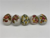 Paint Decorated Folk Art Glass Eggs.
