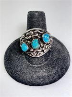 Men's Sterling Native Signed Turquoise Ring 12 Gr
