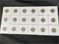 18 vintage Buffalo Nickel coins in holders