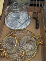 Cheese serving plate and glass dishes
