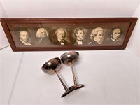 FRAMED CLASSICAL COMPOSERS, ANTIQ SILVER GOBLETS
