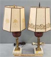 Pair Cut Ruby Red Glass Table Lamps