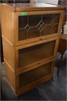 Three Shelf Oak Barrister Bookcase w/Leaded Glass