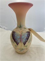 Fenton Burmese Glass Hand Painted Vase