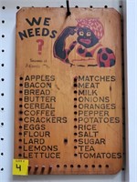 Vintage Mammy African American Wood Grocery Board