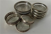 Silver trays with glass inlay and coasters