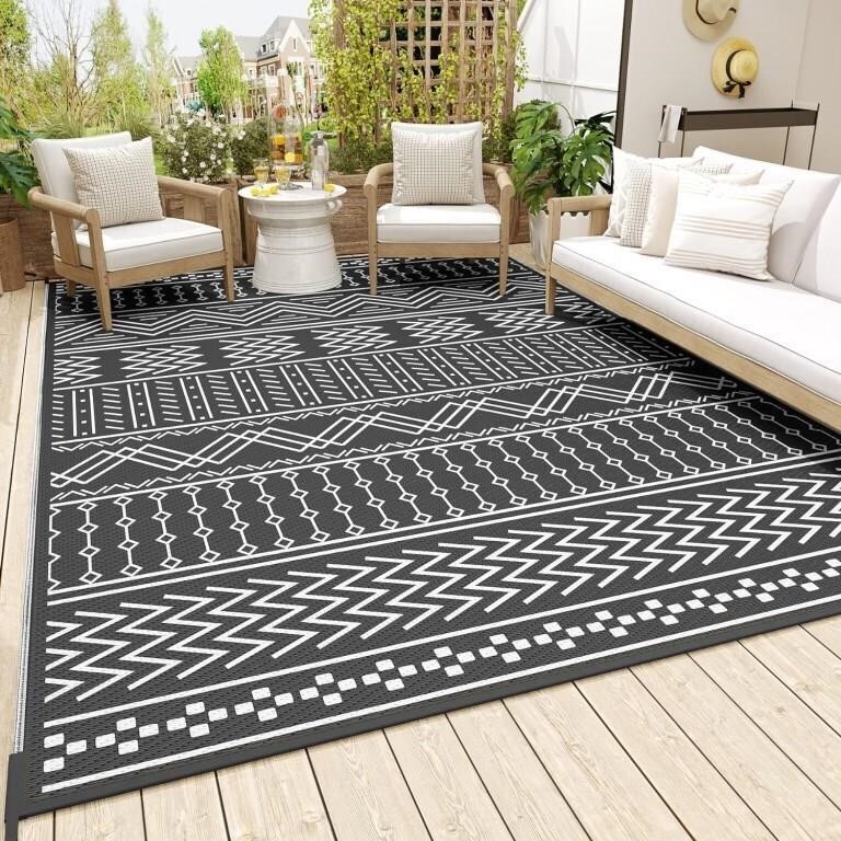 OUTDOOR PATIO RUG 8X10FT REVERSIBLE WHITE & BLACK