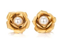 PAIR OF 14K GOLD AND PEARL EARRINGS, 18.2g