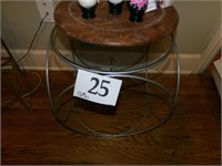 GLASS TOP METAL CUBE SIDE TABLE