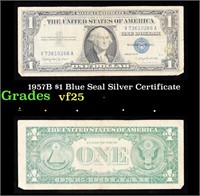 1957B $1 Blue Seal Silver Certificate Grades vf+