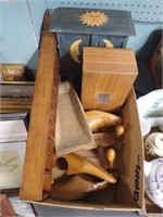 WOOD LOT W/ BOXES, SHOE MOLDS, SHELF