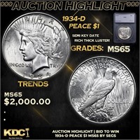 ***Auction Highlight*** 1934-d Peace Dollar 1 Grad