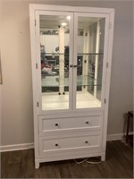 White Lighted Curio Cabinet with Two Drawers