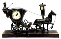 Vtg. United Metal Goods Horse Drawn Carriage Clock