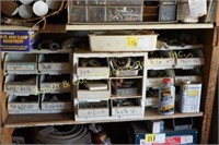 CONTENTS OF SHELF, MISC NUTS / BOLTS, STORAGE BINS