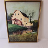 Framed Artwork Plantation Home w Water Wheel