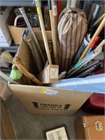 Chair, canes, hardware box lot