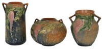 3 Pcs. Roseville Wisteria Pottery Vases