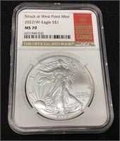 2022 SILVER AMERICAN EAGLE MS70 WEST POINT MINT