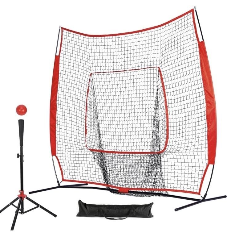 Red 7×7 Baseball Net with Tee Kit