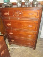4 Drawer Mahogany Finished Chest W/Sculptured Pull