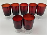 7 Red and clear glasses, made in France.   6 @