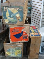 (4) Vintage Wood Crates w/ Original Paper Labels