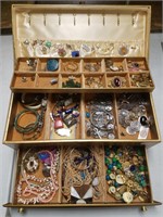 Jewelry box filled with costume jewelry, sterling