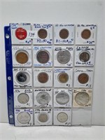 PAGE OF 19 OLDER COLLECTABLE TOKENS -SOLD AS
