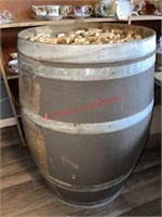 Full size wood wine barrel with corks- heavy!